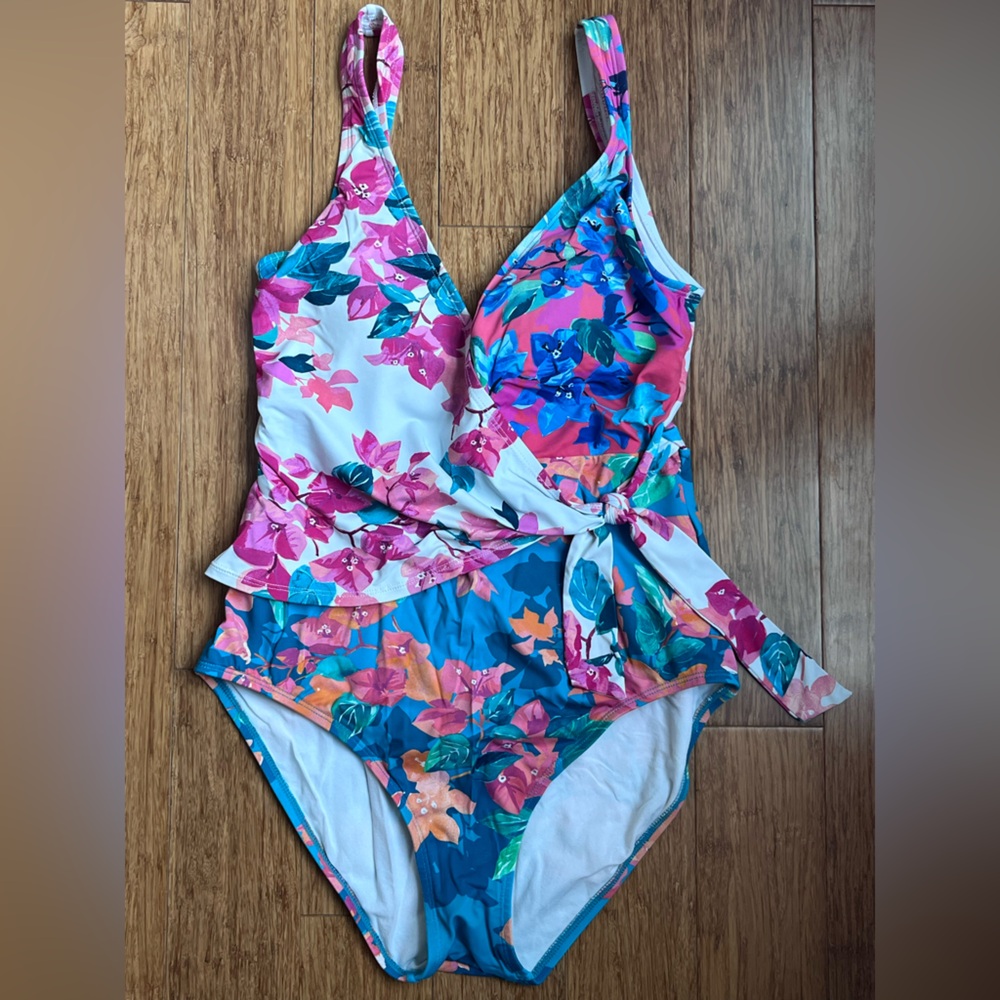 Tommy Bahama Floral One Piece Swimsuit - Pink and Blue